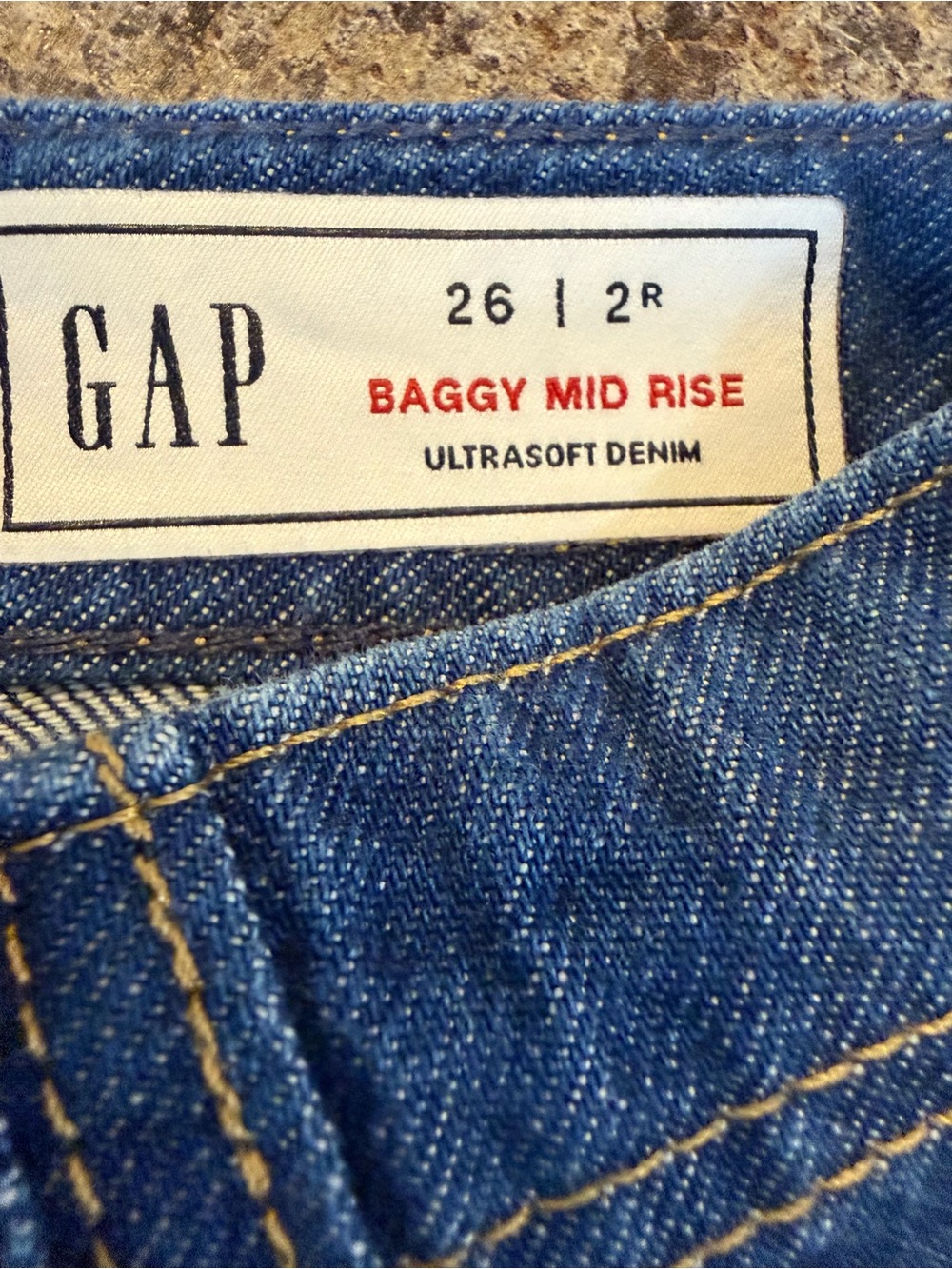 Women’s Gap Baggy Mid Rise Ultrasoft Blue Denim Wide Leg Jeans Sz 26/2 - Picture 5 of 6
